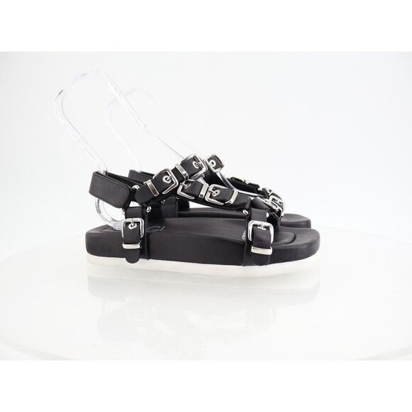 AGL Sandals Black Leather Flatform Buckle Slingback Adjustable Size 38 8 Punk - Picture 2 of 13